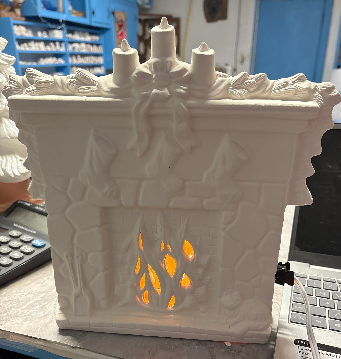 Fire Place w/Stockings Ceramic Bisque