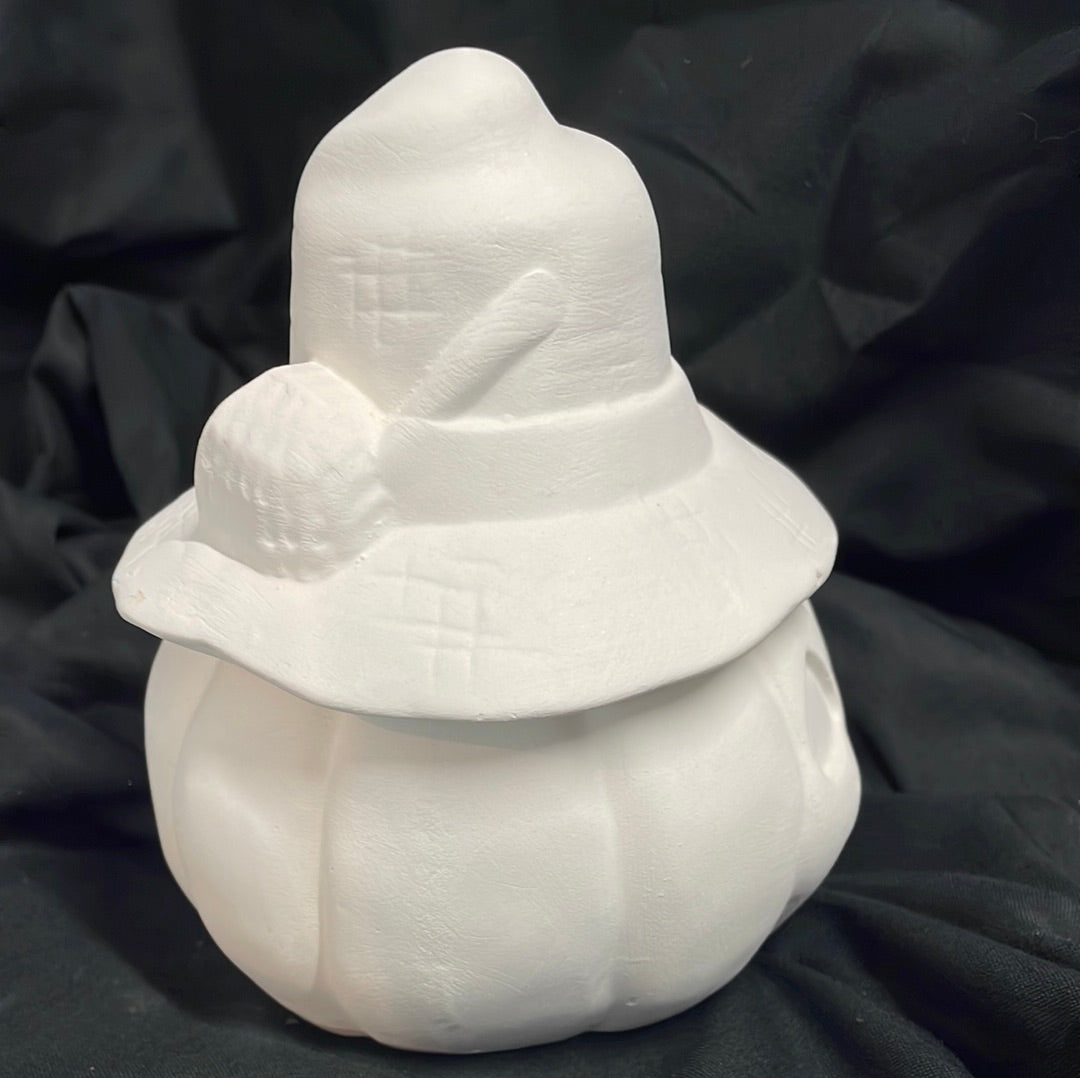 Pumpkin w/Hat Jar Ceramic Bisque