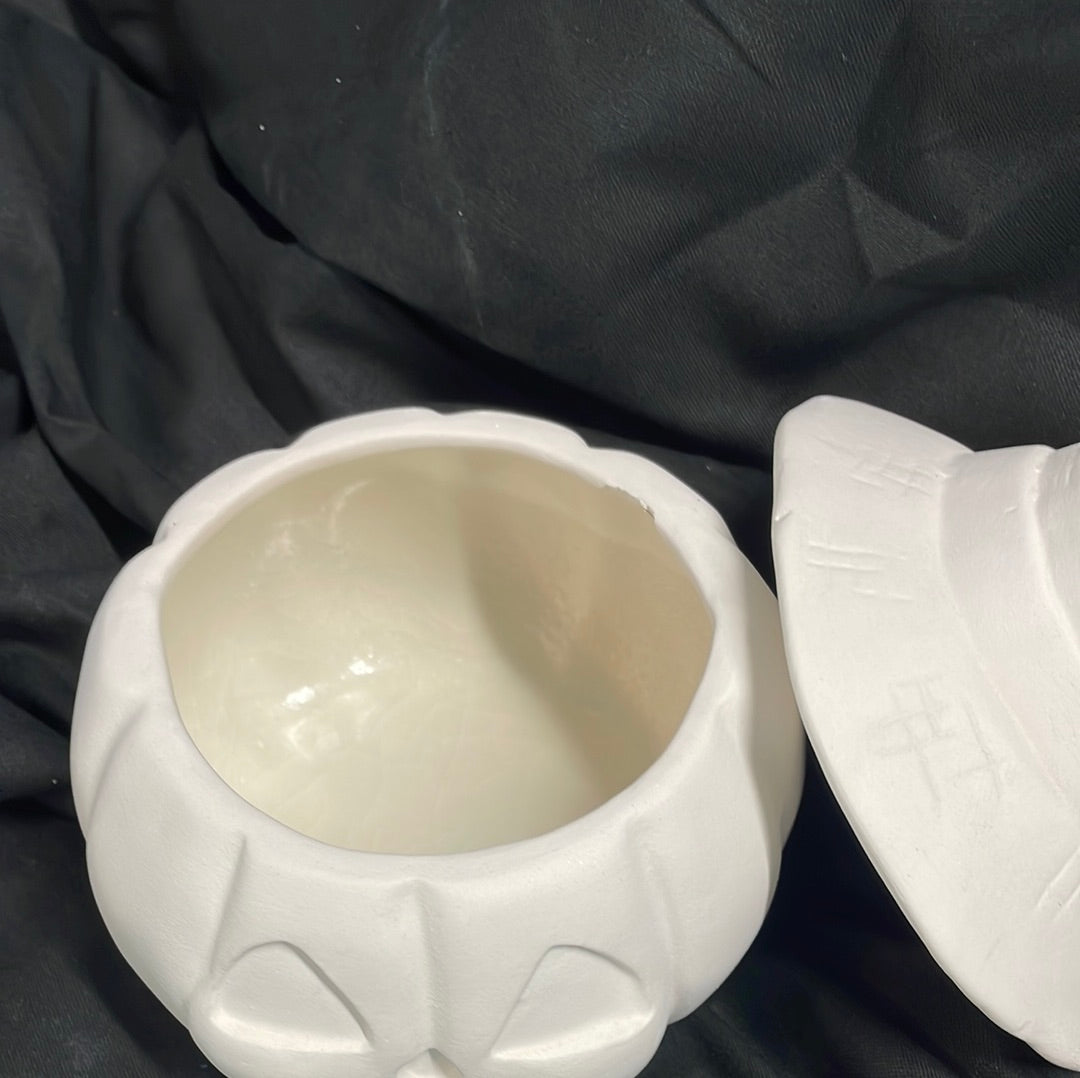 Pumpkin w/Hat Jar Ceramic Bisque