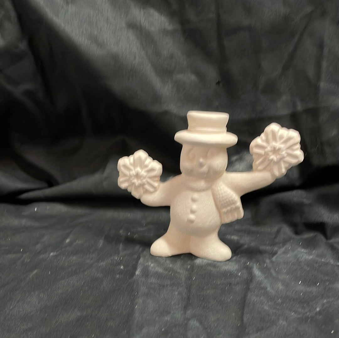 Snowman Holding Snowflakes Ceramic Bisque