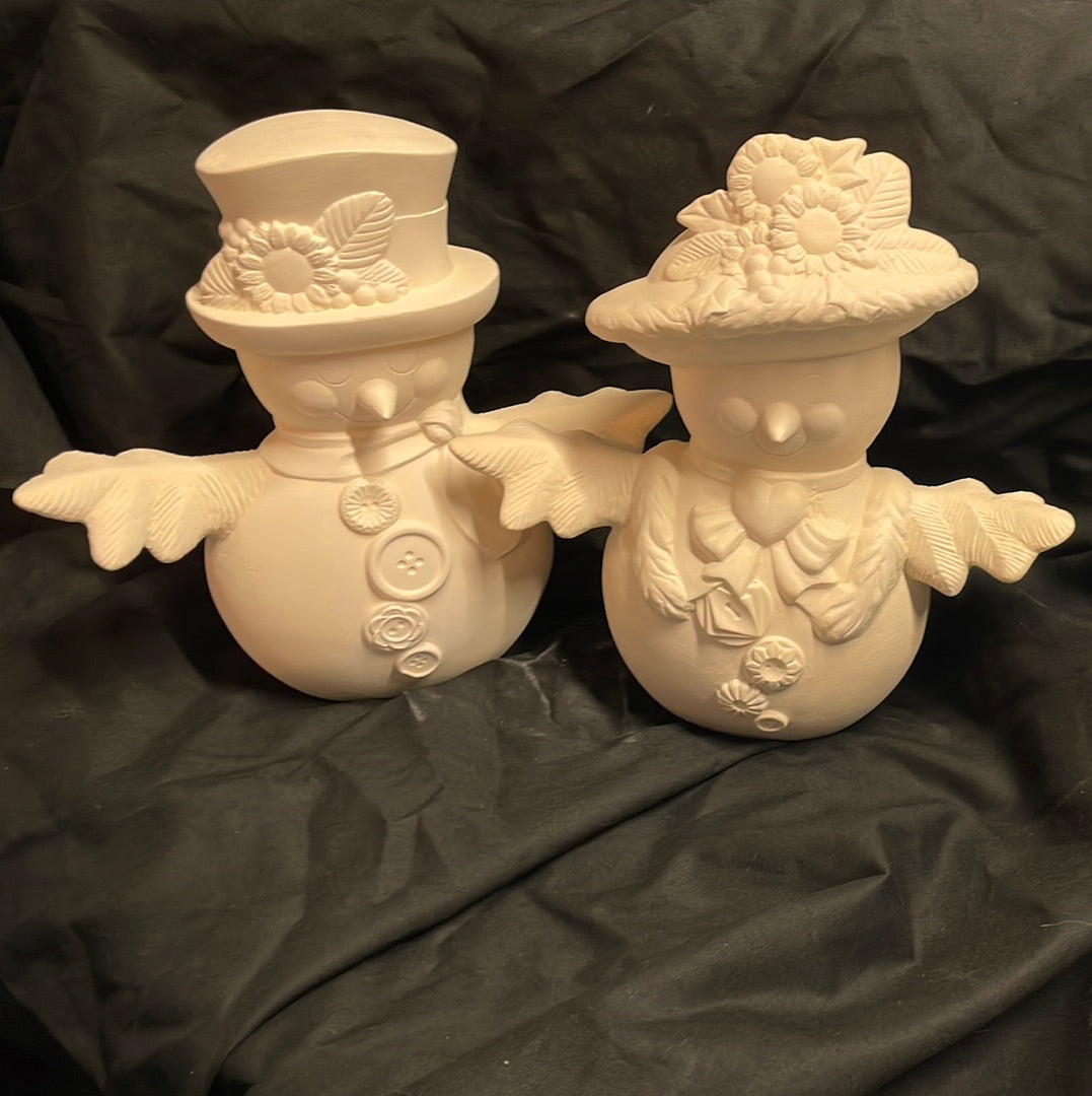 Snowman or Snow Woman Ceramic Bisque