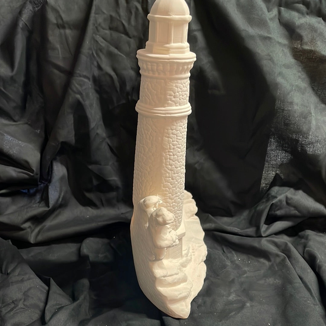 Large Lighthouse w/Keeper House Ceramic Bisque