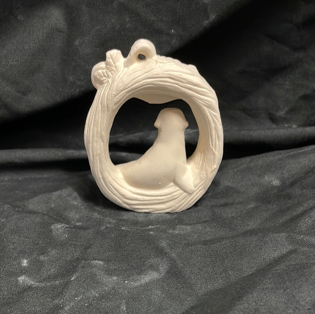 Hanging Seal Wreath Ornament Ceramic Bisque