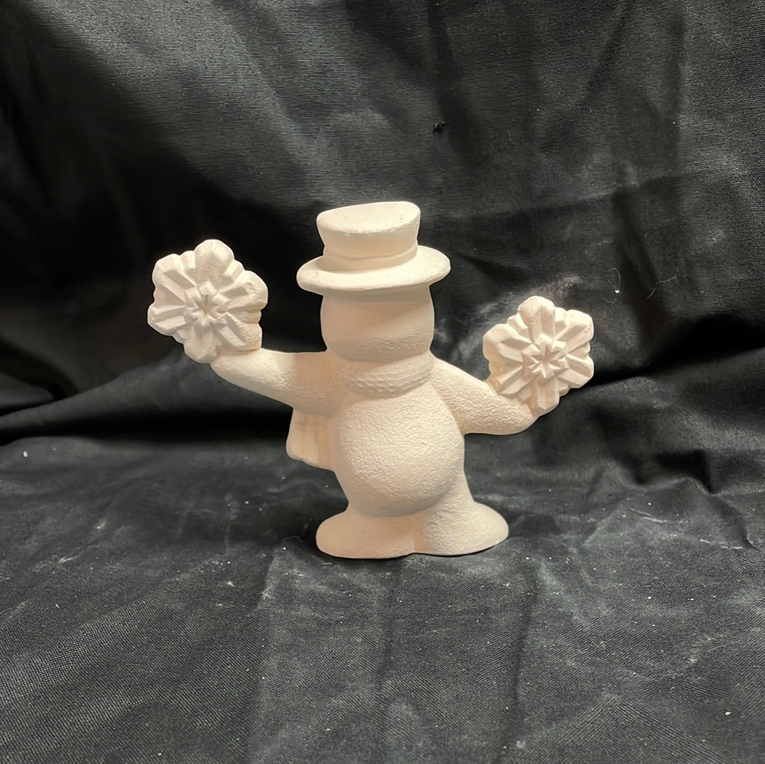 Snowman Holding Snowflakes Ceramic Bisque