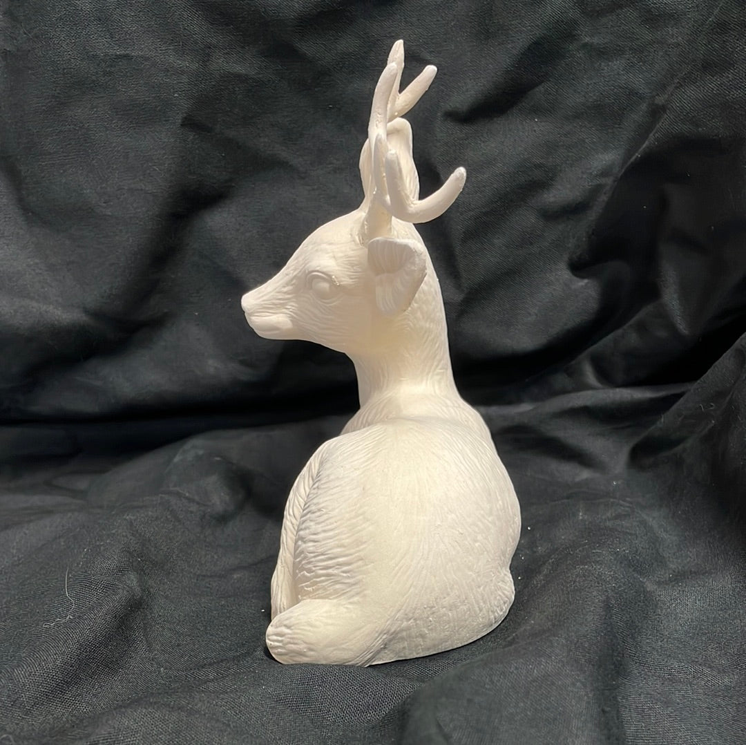 Laying Deer w/Antlers Ceramic Bisque