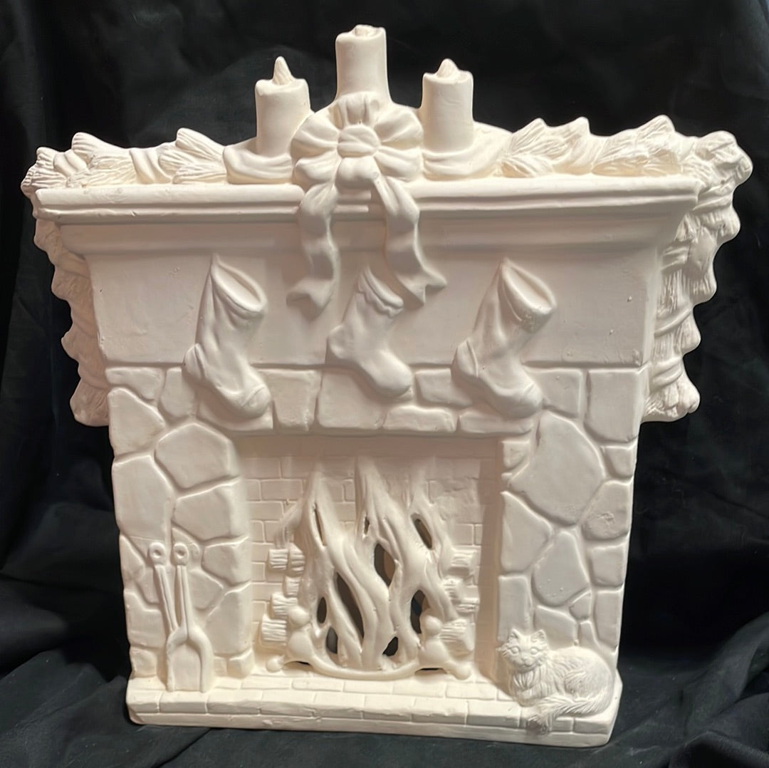 Fire Place w/Stockings Ceramic Bisque