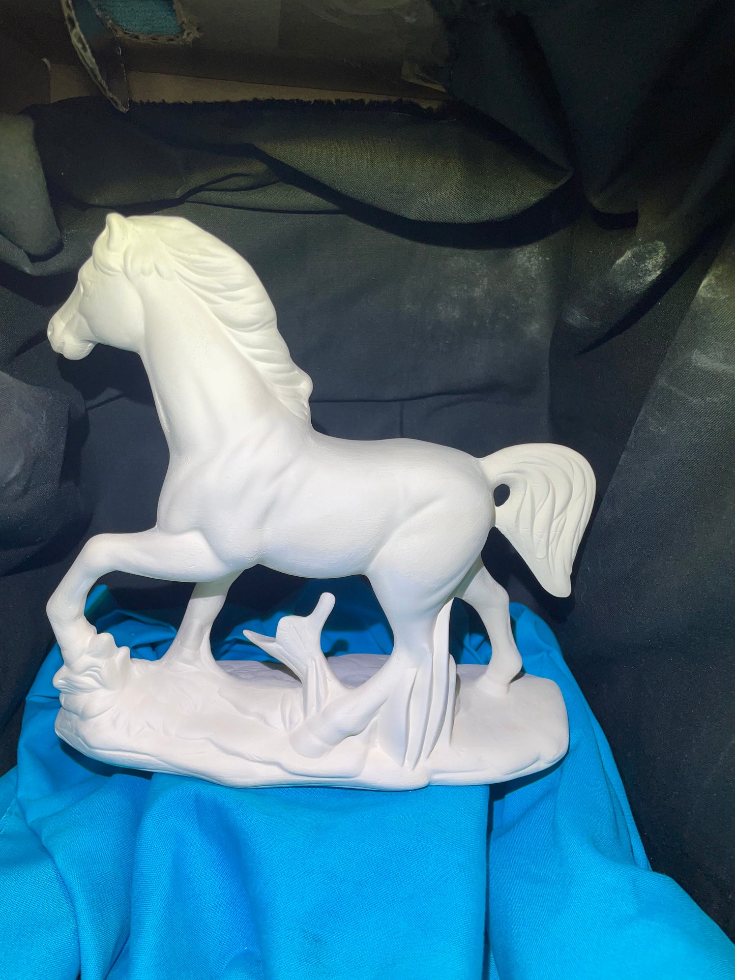 Horse on Grass Stand Ceramic Bisque