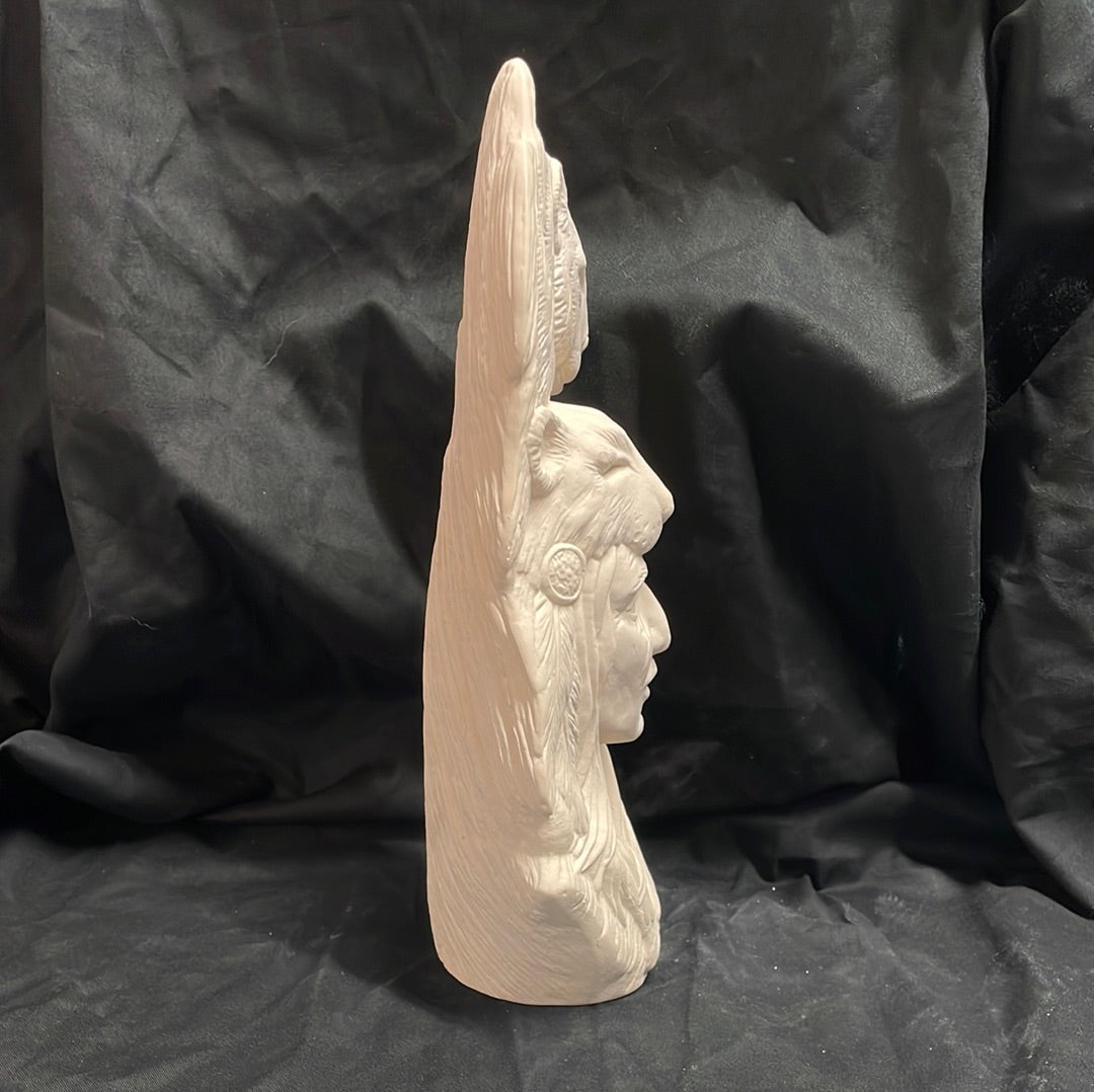 Indian and Cat Totem Ceramic Bisque