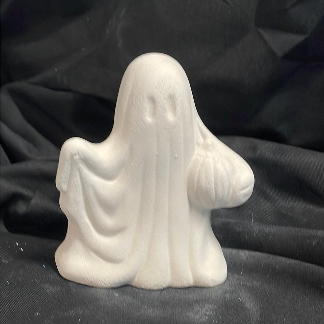 Sheet Ghost w/Pumpkin Ceramic Bisque