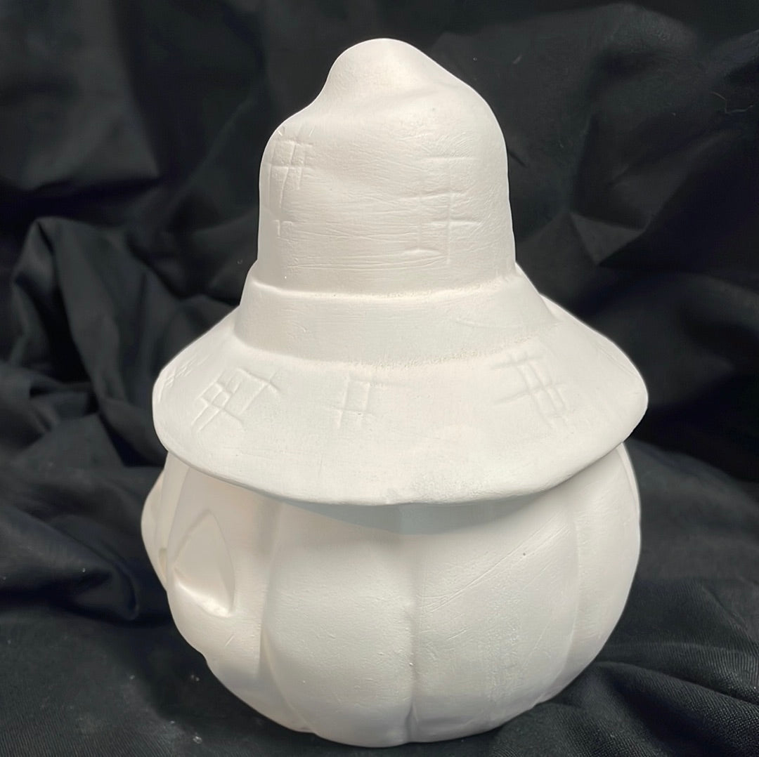 Pumpkin w/Hat Jar Ceramic Bisque