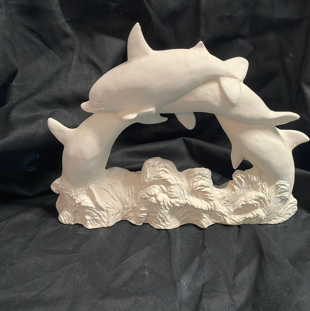 Dolphin Half Circle Ceramic Bisque