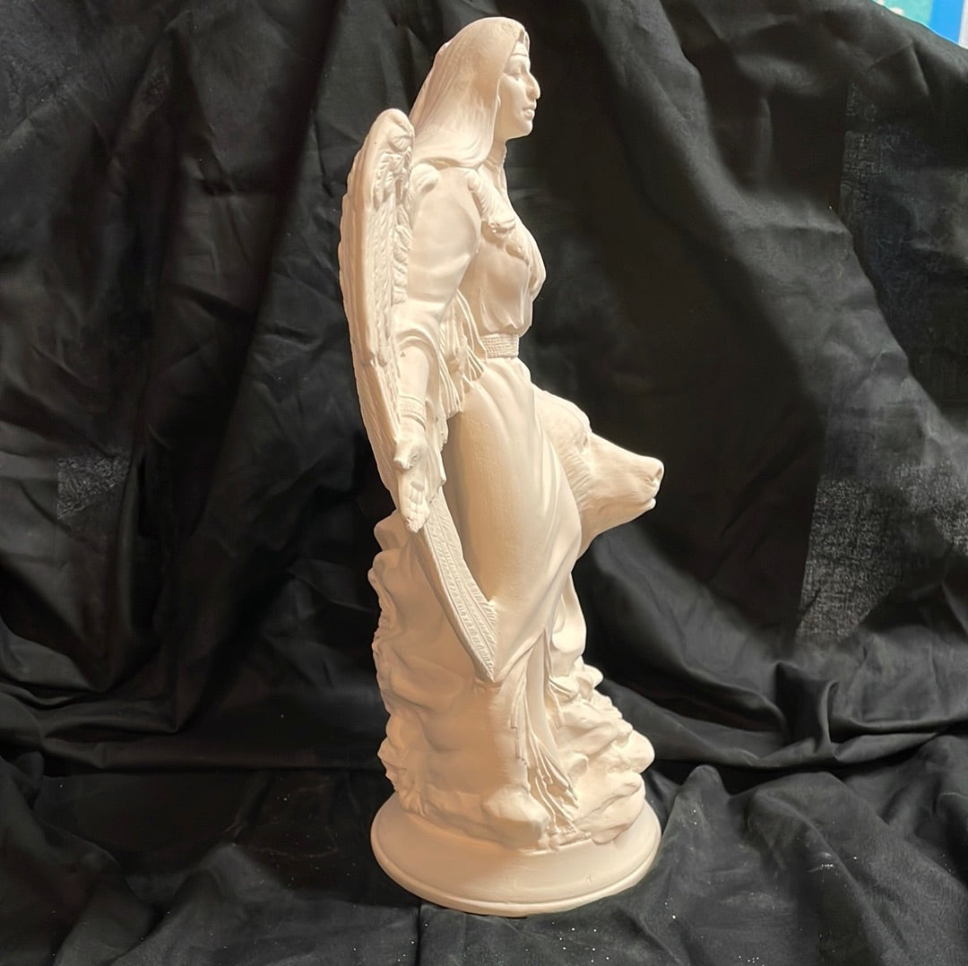 Indian w/Wolf Angel Ceramic Bisque