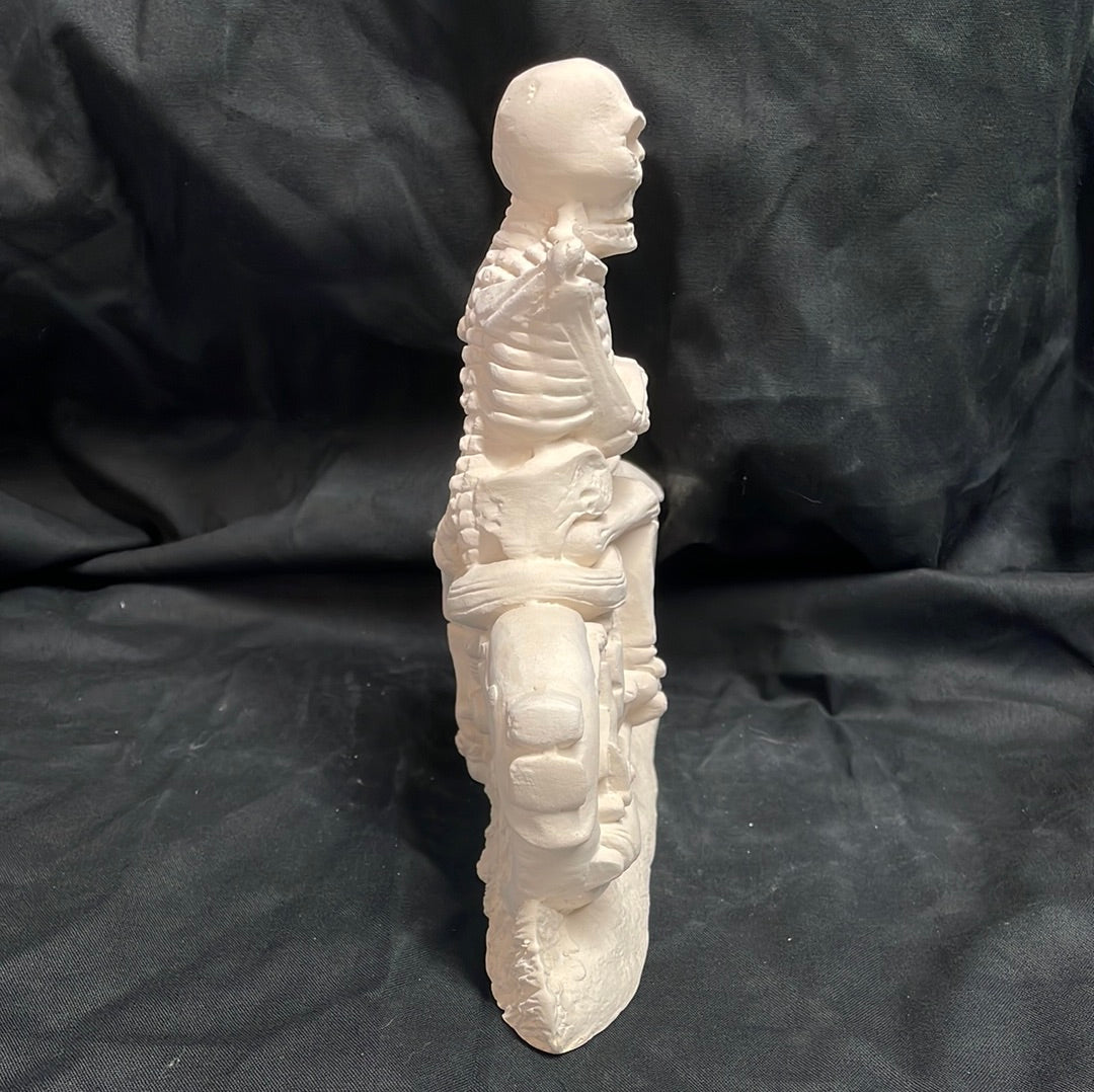 Skeleton Riding Motorcycle Ceramic Bisque