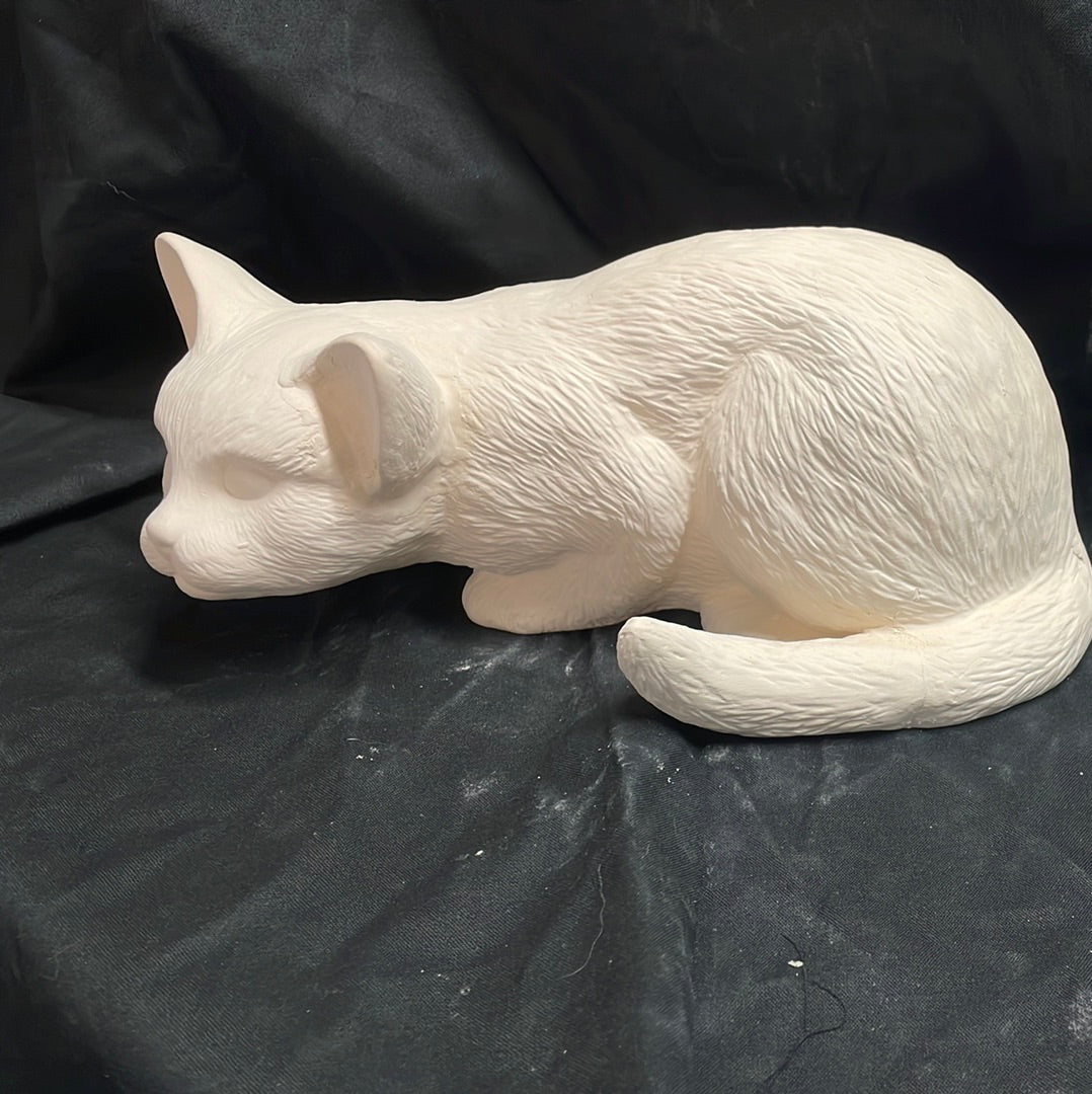 Crouched Cat Ceramic Bisque
