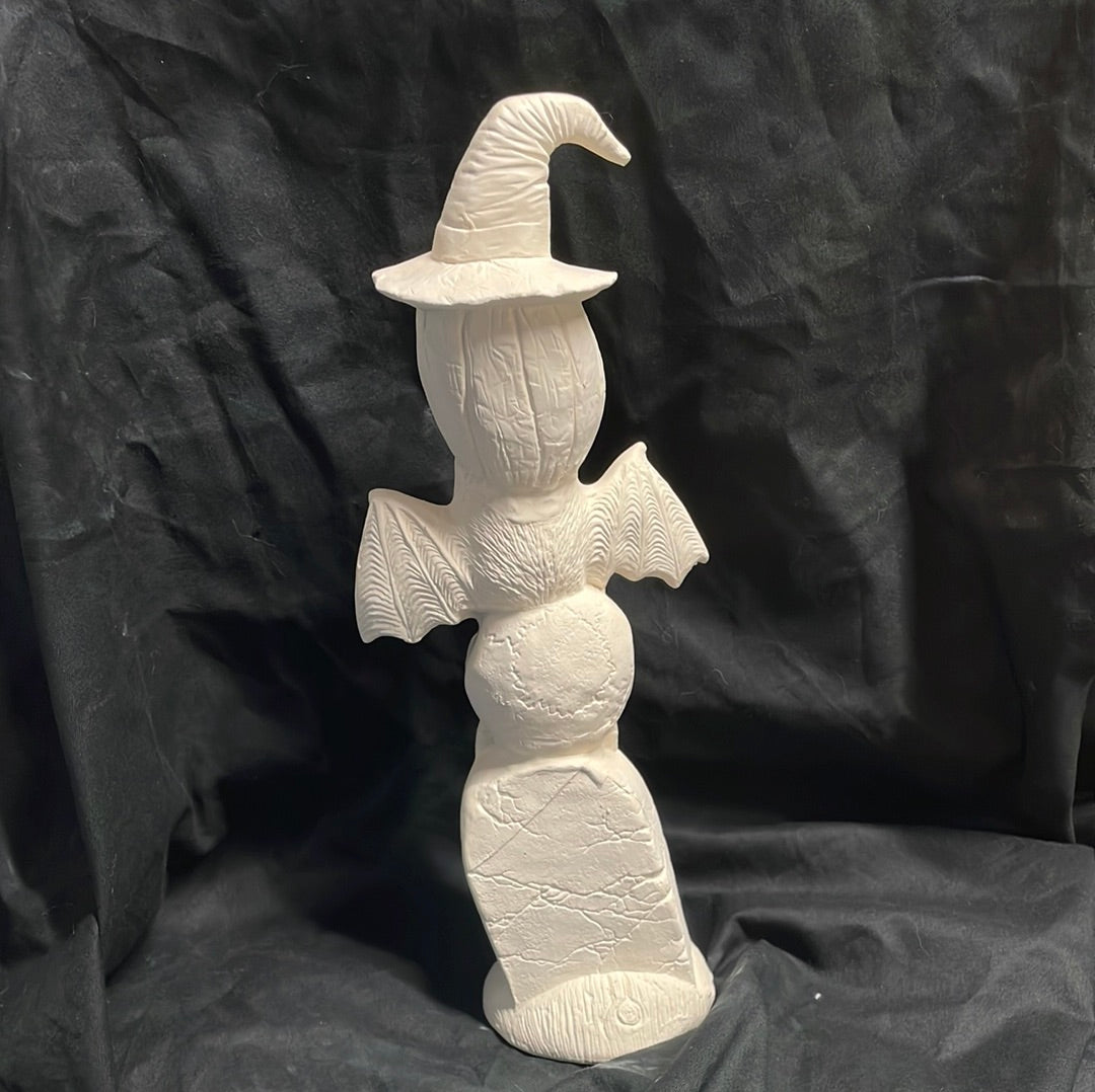 Tombstone w/Pumpkin, Skull, Bat Stack Ceramic Bisque