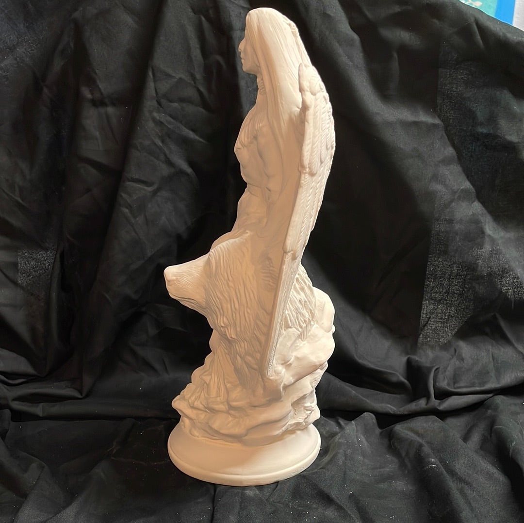 Indian w/Wolf Angel Ceramic Bisque