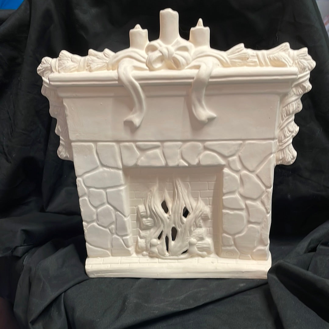 Fire Place w/Stockings Ceramic Bisque
