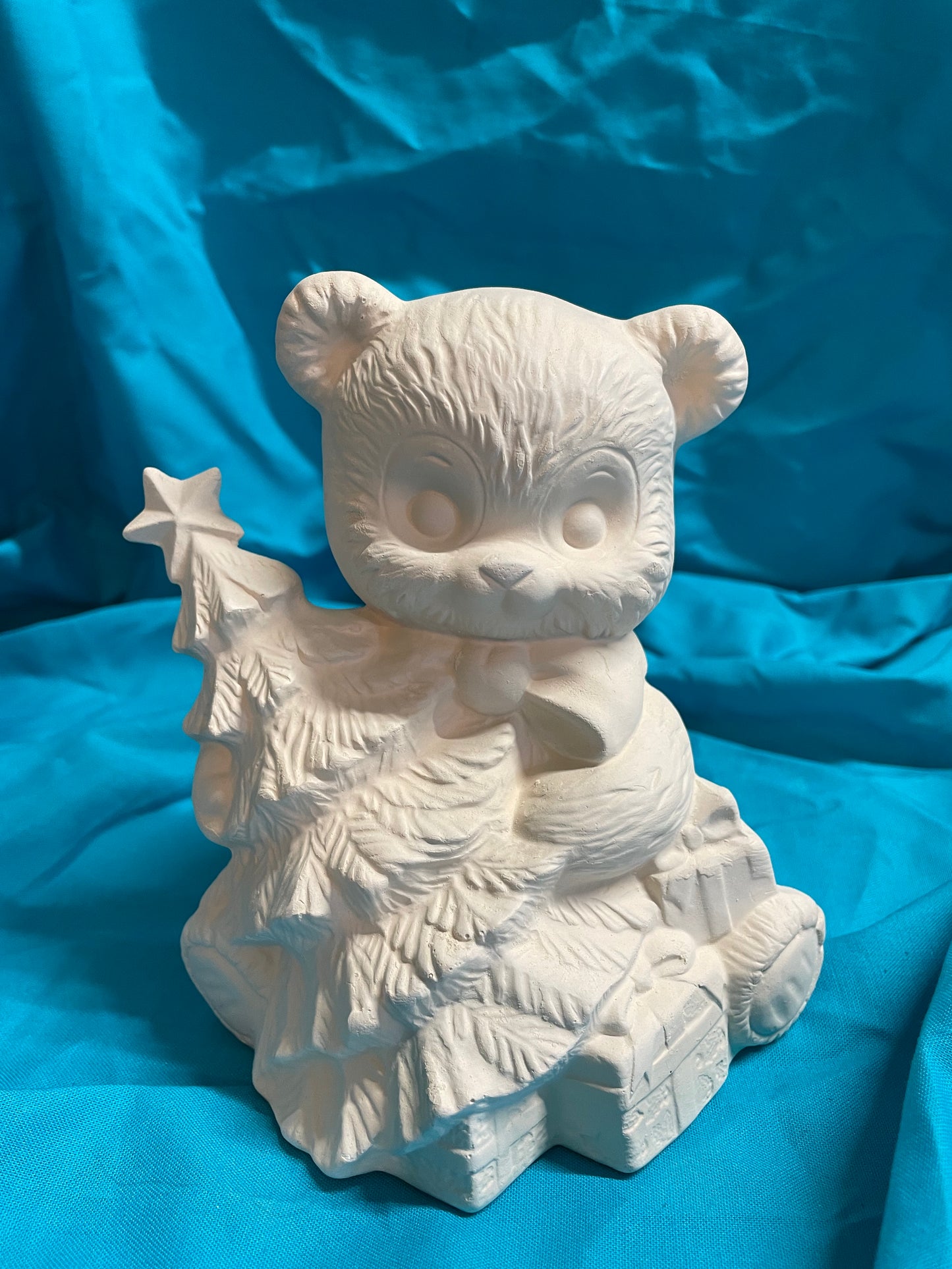 Teddy Bear w/Christmas Tree Ceramic Bisque