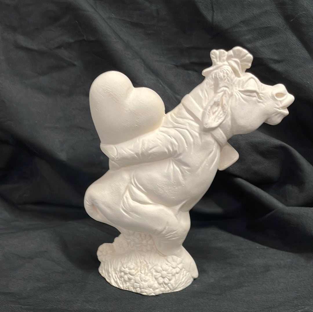 Standing KISSING Cows,,Holding Heart Ceramic Bisque