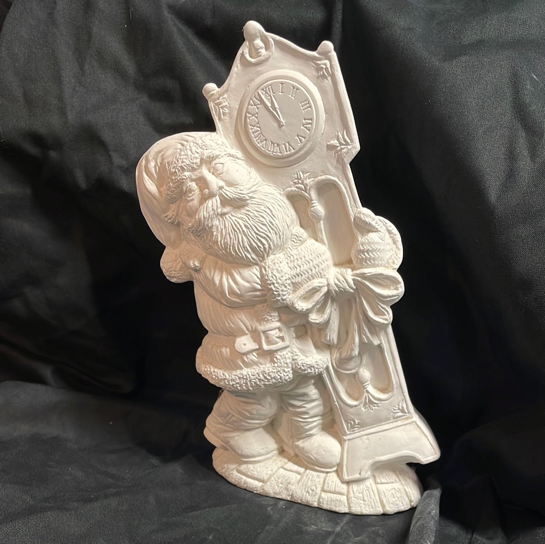 Santa w/Grandfather Clock Ceramic Bisque