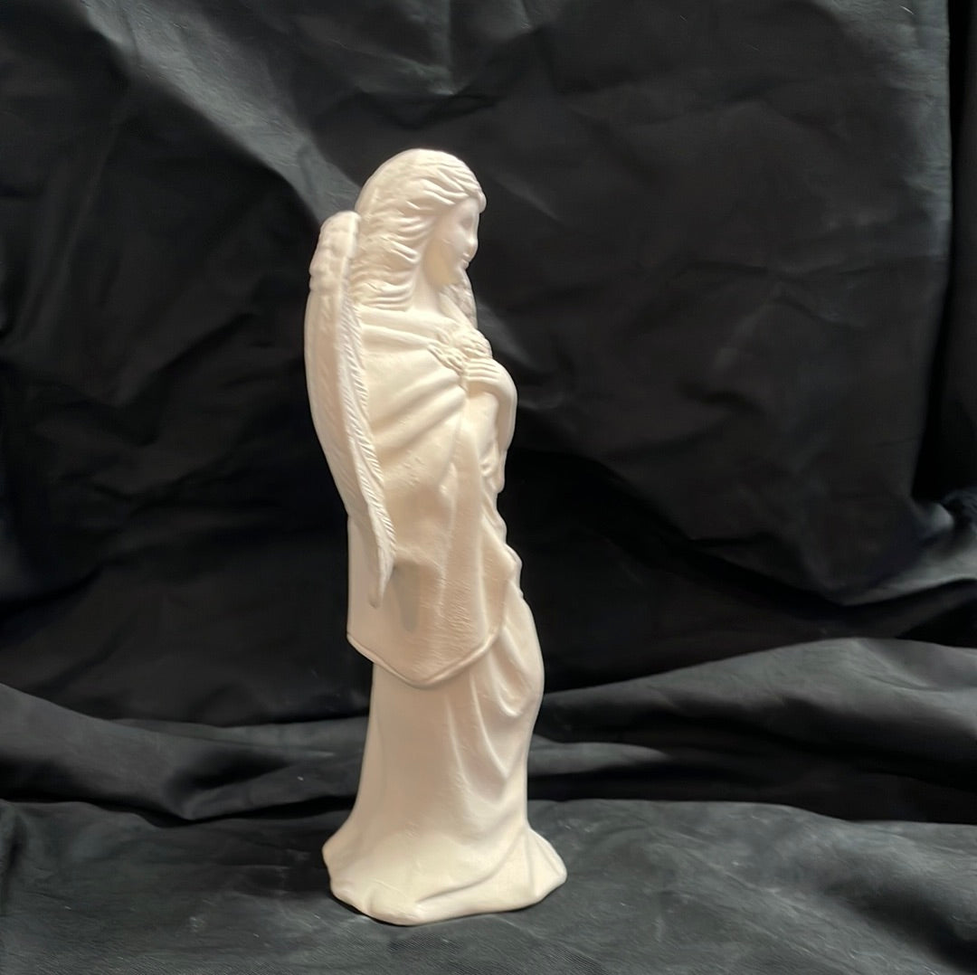 Angel w/Flowers Ceramic Bisque