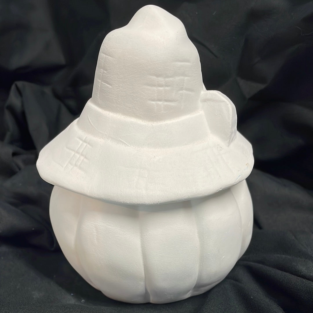 Pumpkin w/Hat Jar Ceramic Bisque