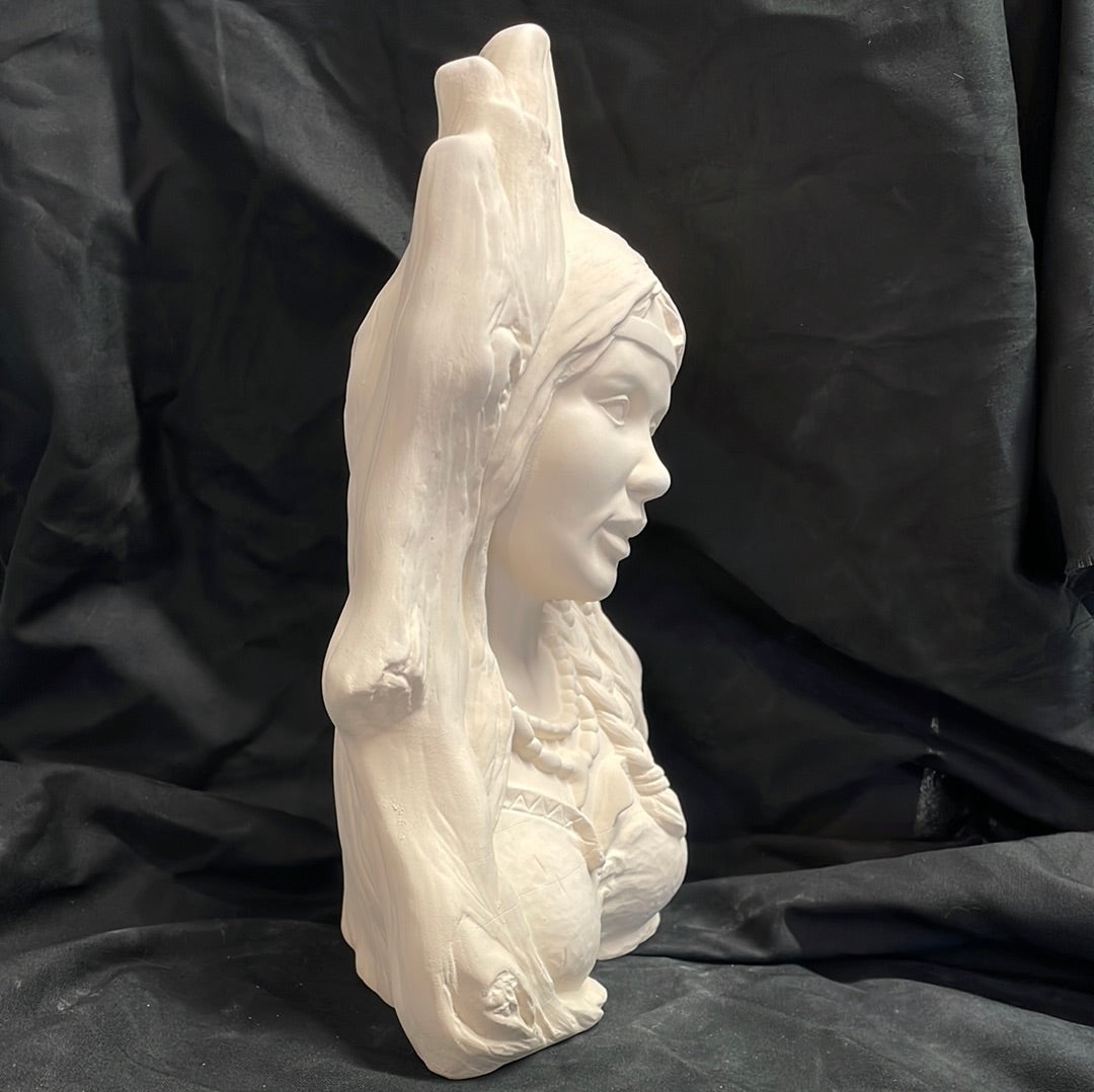 Maiden Indian Bust Ceramic Bisque