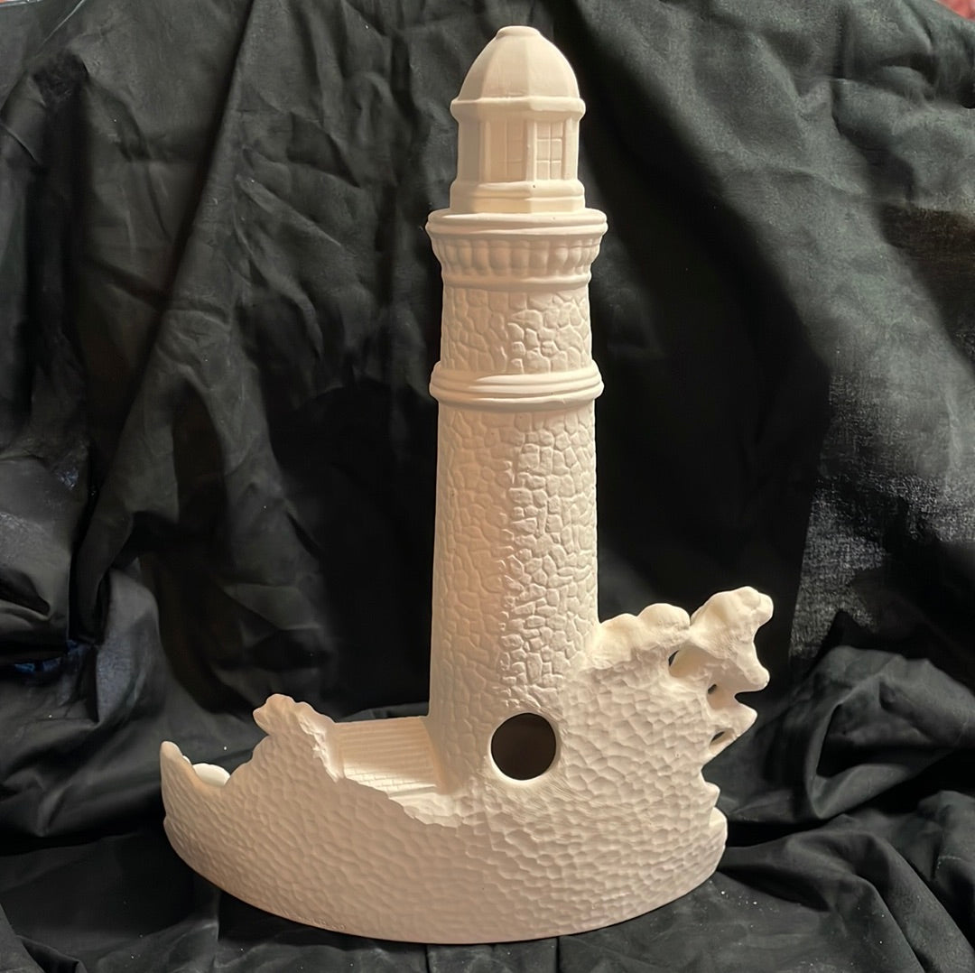 Large Lighthouse w/Keeper House Ceramic Bisque