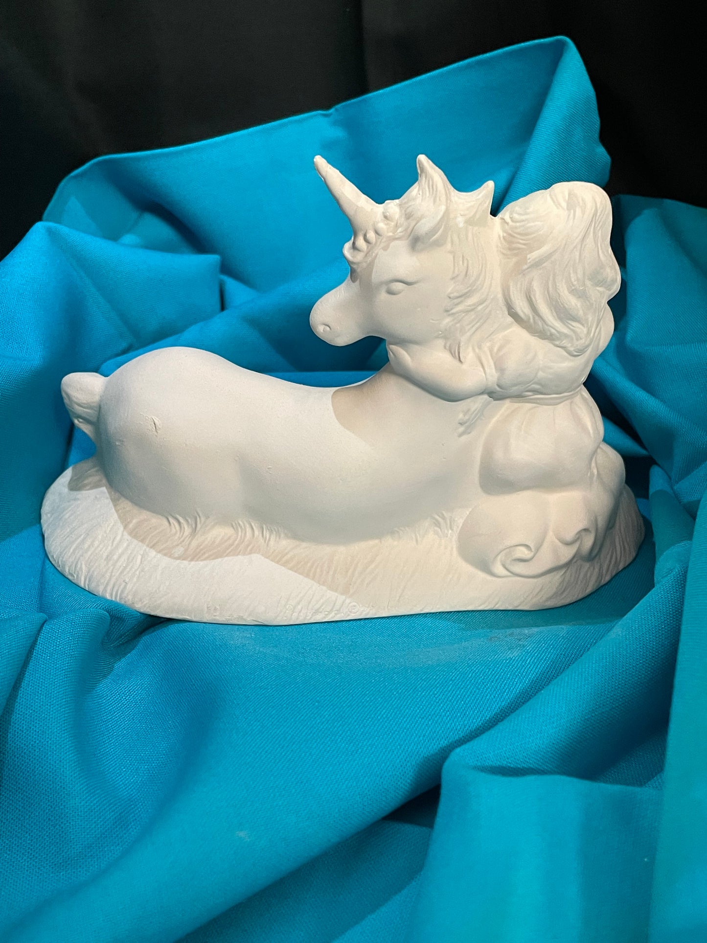 Laying Unicorn w/Girl Ceramic Bisque