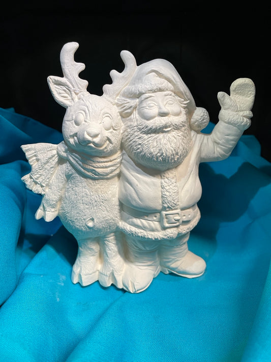 Santa & Reindeer Ceramic Bisque