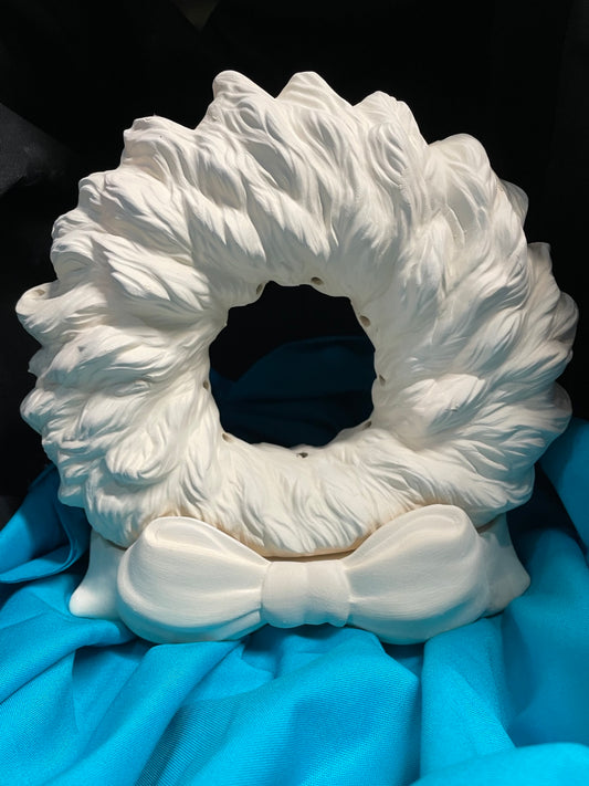 Wreath w/Base Ceramic Bisque W/Lights
