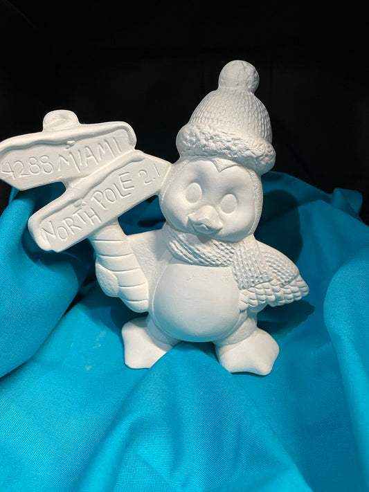 North Pole Penguin Ceramic Bisque