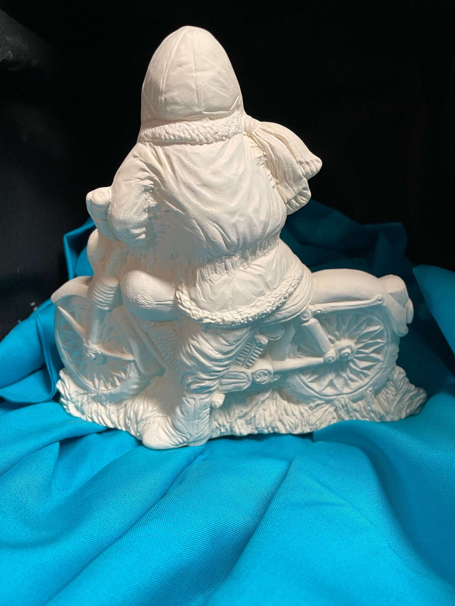 Santa Riding a Motorcycle Ceramic Bisque
