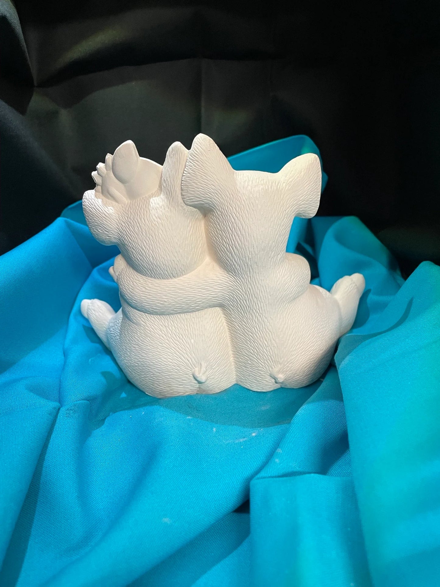 Girl/Boy Pigs Sitting Together Ceramic Bisque