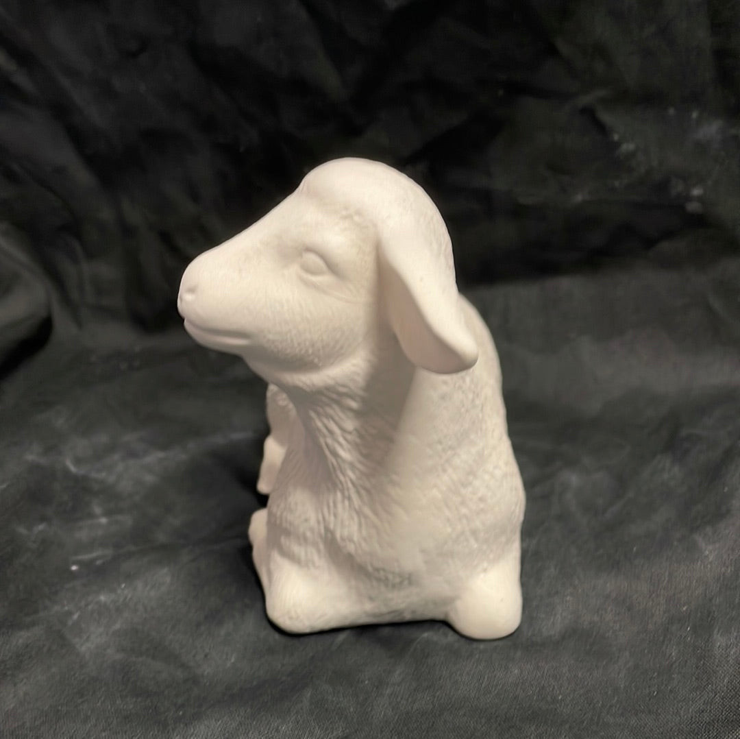 Small Laying Lamb Facing to the Right Ceramic Bisque
