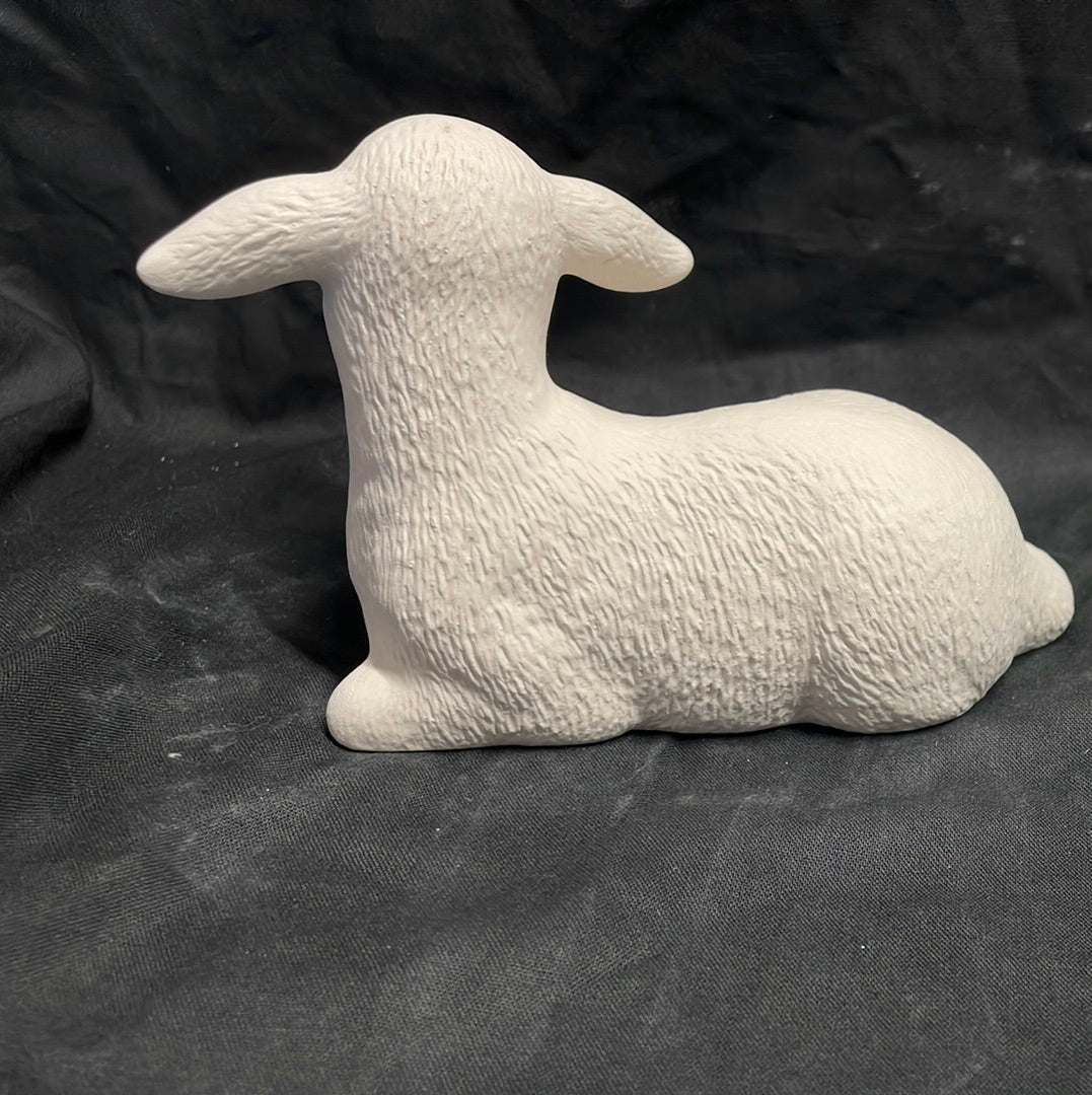 Small Laying Lamb Facing to the Right Ceramic Bisque