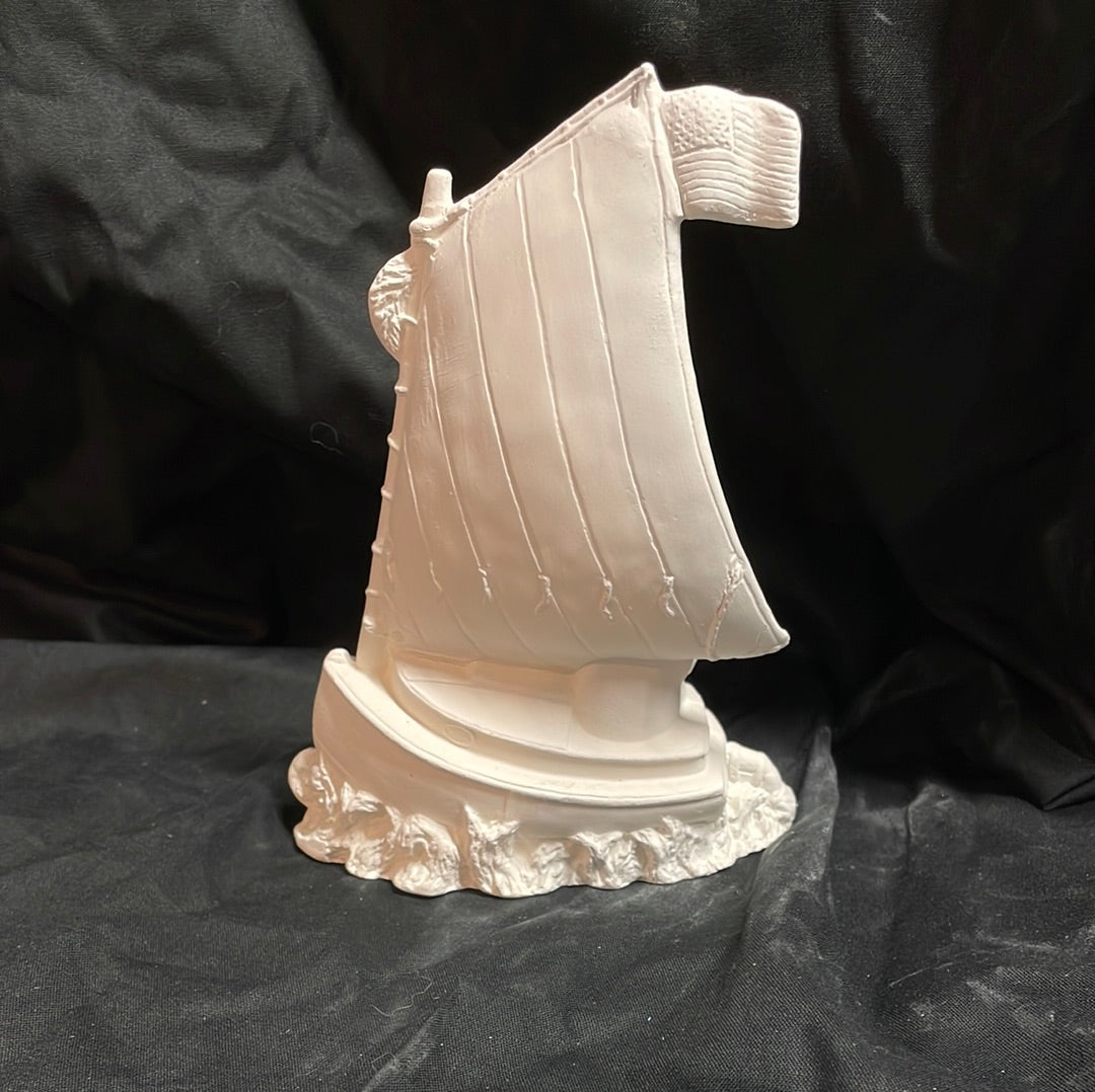 Santa on Sailboat Ceramic Bisque