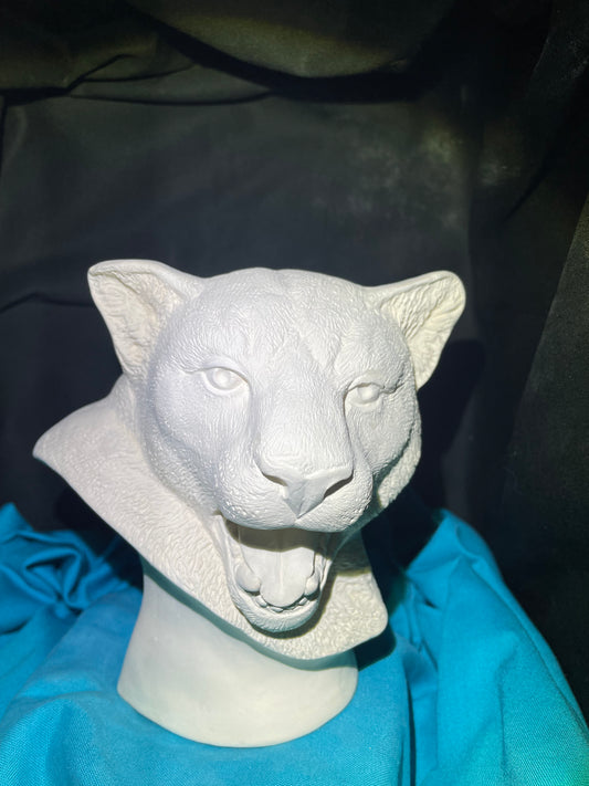 Mountain Lion Head Bust Ceramic Bisque