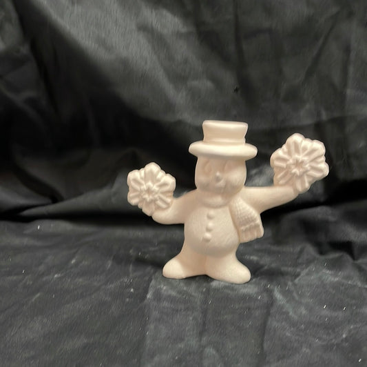 Snowman Holding Snowflakes Ceramic Bisque