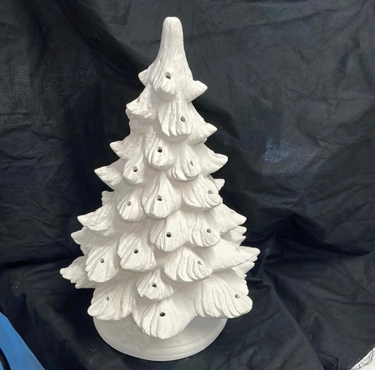 16" Christmas Tree w/Base W/Lights Ceramic Bisque