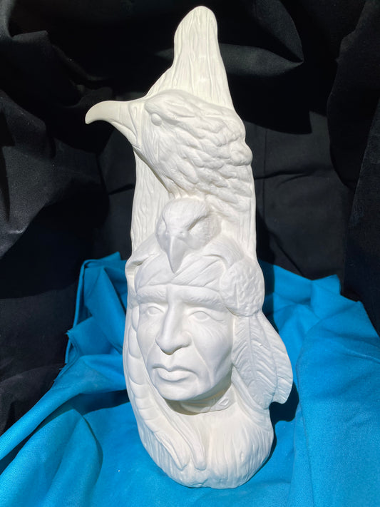 Indian w/Eagle Totem Ceramic Bisque