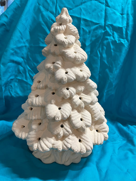 14" Spruce Christmas Tree w/Skirt Base Ceramic Bisque w/Lights