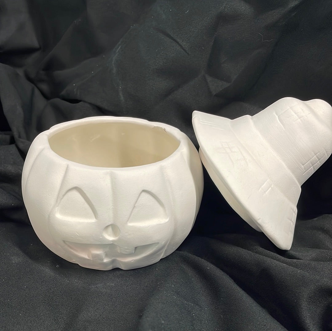 Pumpkin w/Hat Jar Ceramic Bisque
