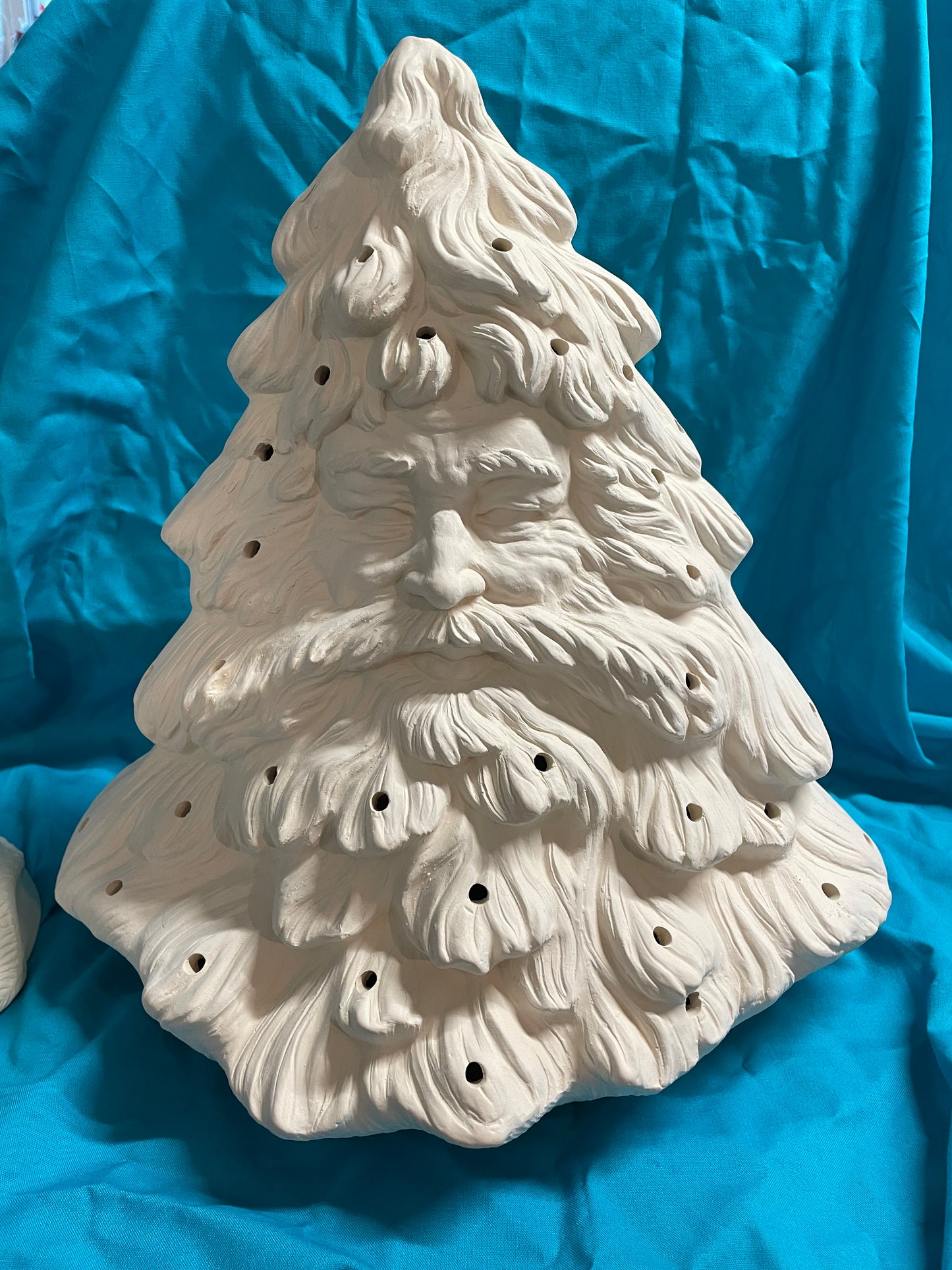 Christmas Tree w/Santa Face and Base Ceramic Bisque w/Lights