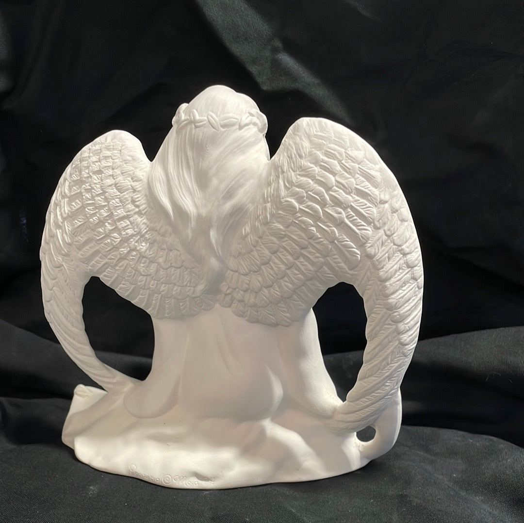 Kneeling Angel w/Flowers Ceramic Bisque