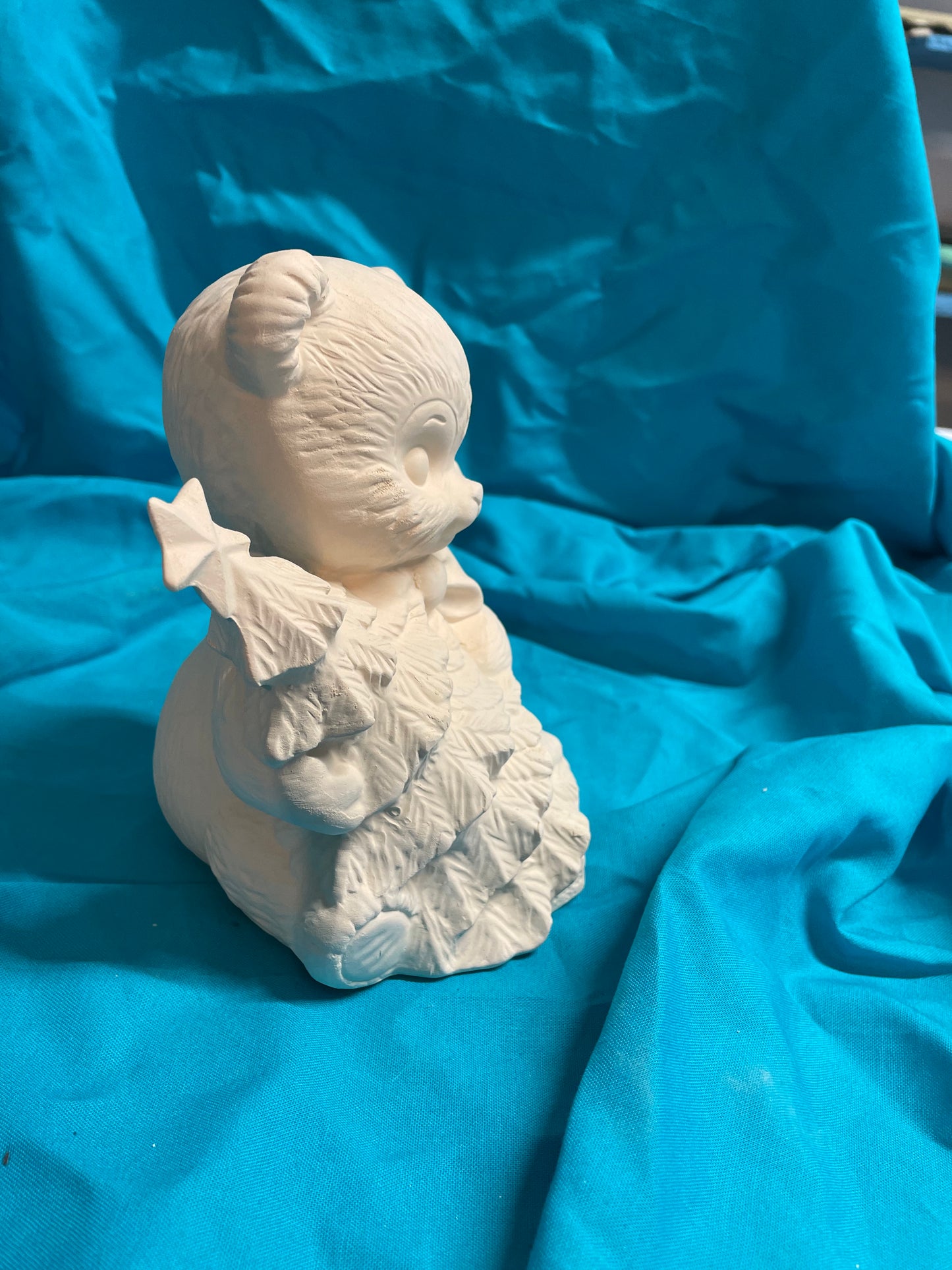 Teddy Bear w/Christmas Tree Ceramic Bisque