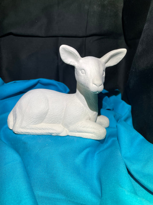 Small Laying Deer Facing Right Ceramic Bisque