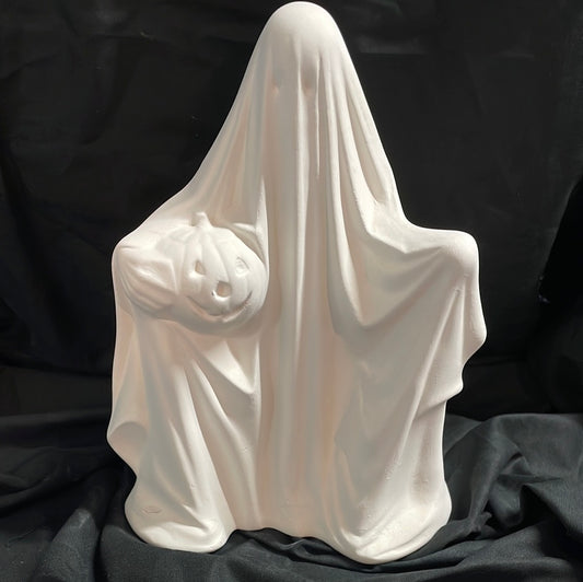 Large Ghost w/Pumpkin Ceramic Bisque