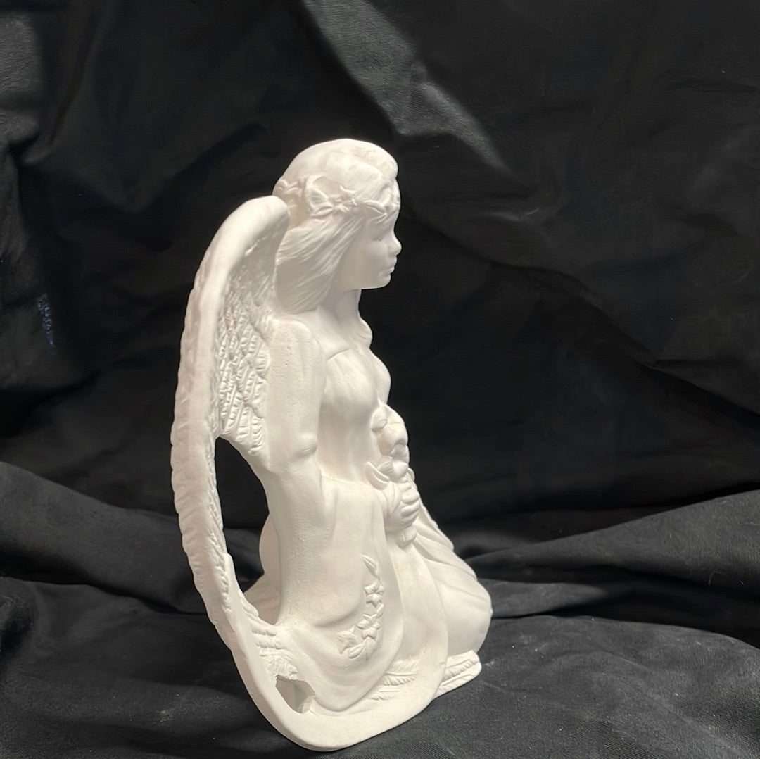 Kneeling Angel w/Flowers Ceramic Bisque