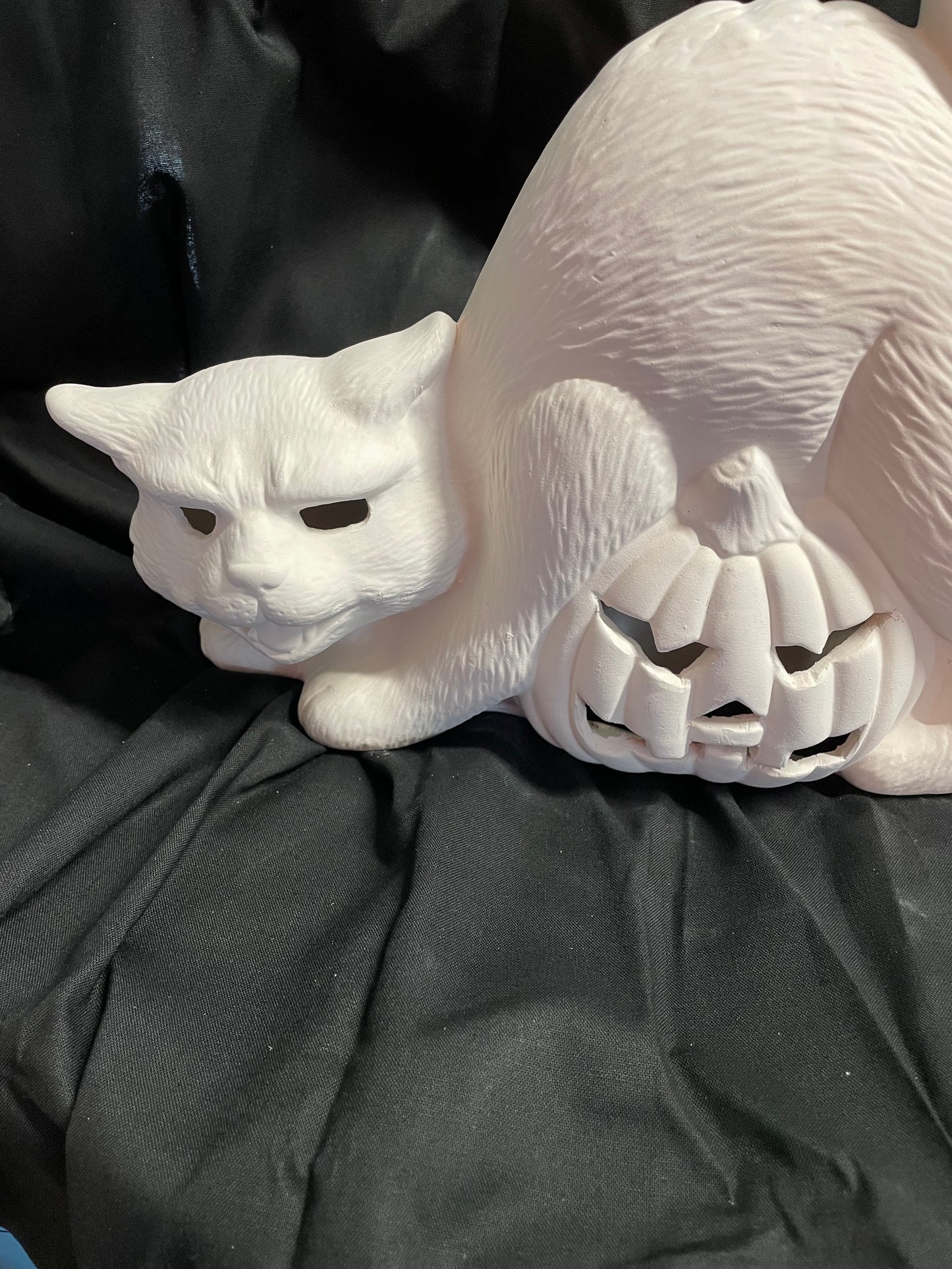 Spooky Cat Over Pumpkin Ceramic Bisque